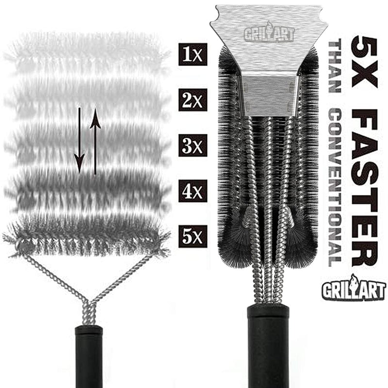 GRILLART Grill Brush and Scraper Best BBQ Brush for Grill, Safe 18" Stainless Steel Woven Wire 3 in 1 Bristles Grill Cleaning Brush