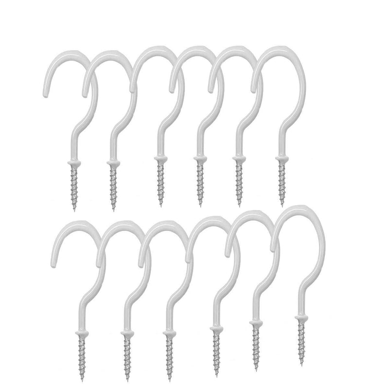 15pcs 2.9Inch White Vinyl Coated Screw-in Ceiling Hooks Cup Hooks Indoor and Outdoor Use, Screw Hook