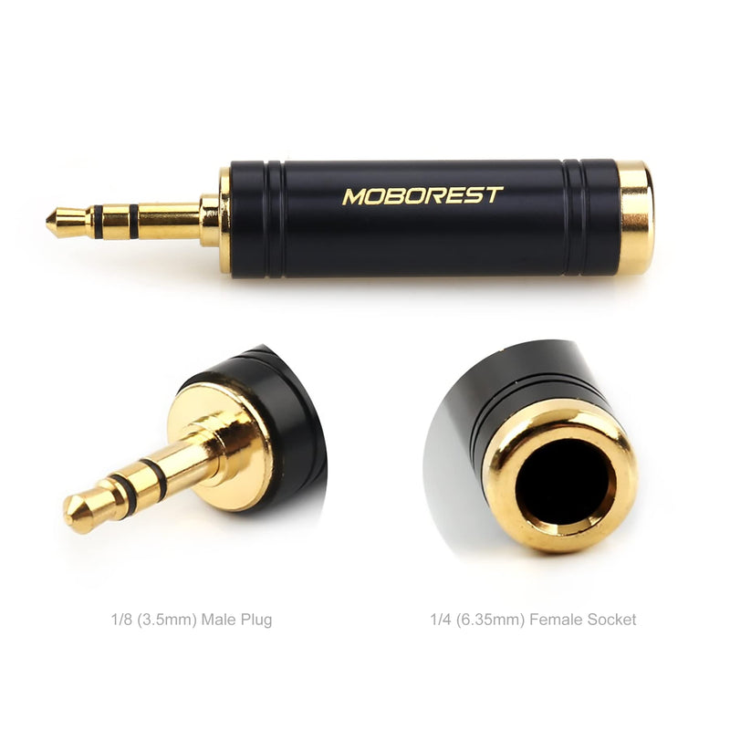 MOBOREST 3.5mm M to 6.35mm F Stereo Pure Copper Adapter, 1/8 Inch Plug Male to 1/4 Inch Jack Female Stereo Adapter, Can be Used for Conversion Headphone adapte, amp adapte, Black Fashion 2-Pack 3.5Male-6.35Female-2Black