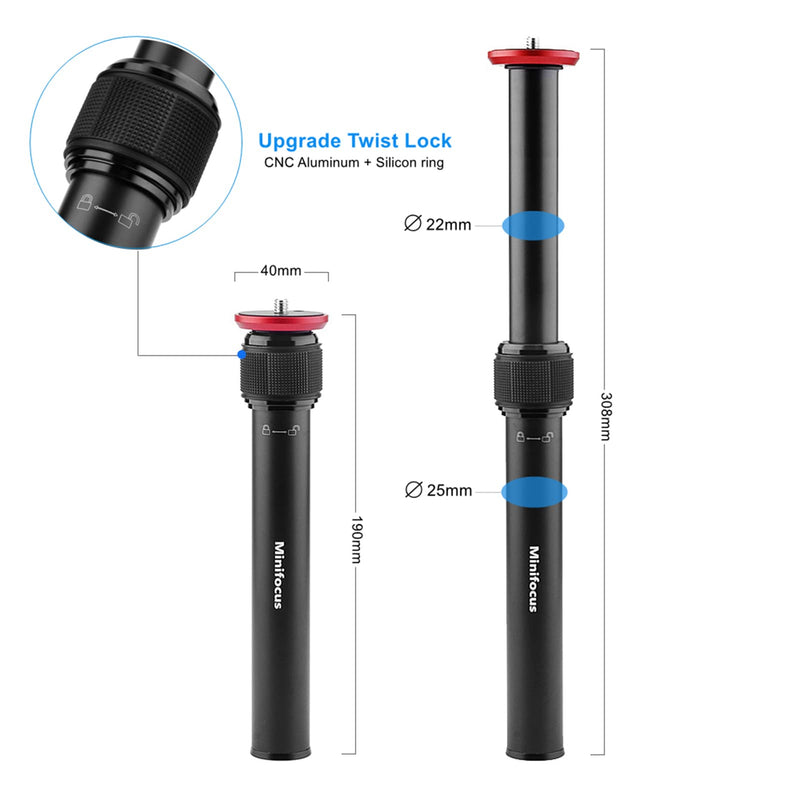 2 Section Tripod Center Column MINIFOCUS All Aluminum Telescopic Tripod Extender Extension Tube Tripod Stick Rod for Tripod Monopod Gimbal DSLR Mirrorless Camera