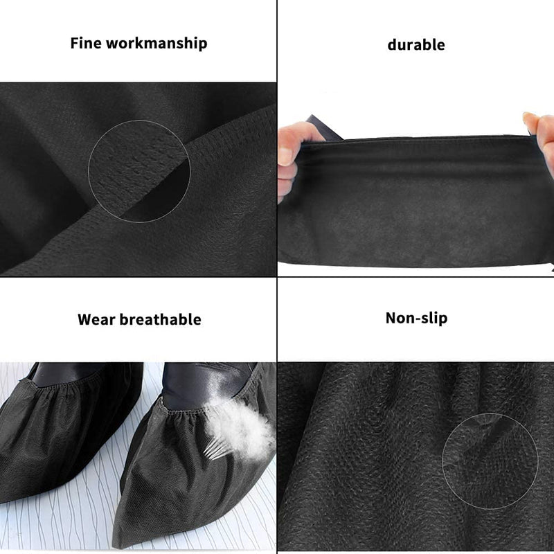 XIAOWEI Black Shoe Covers - 100 Pack (50 Pairs) Disposable Boot and Booties | One Size Fits Most Durable 35 GSM Non Woven Material (Black)