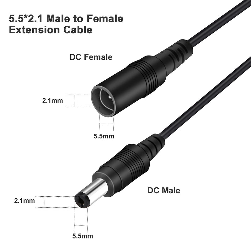 WildHD DC Power Extension Cable 33ft 2.1mm x 5.5mm Compatible with 12V DC Adapter Cord for CCTV Security Camera IP Camera Standalone DVR (5.5mm DC Plug 33ft Black)