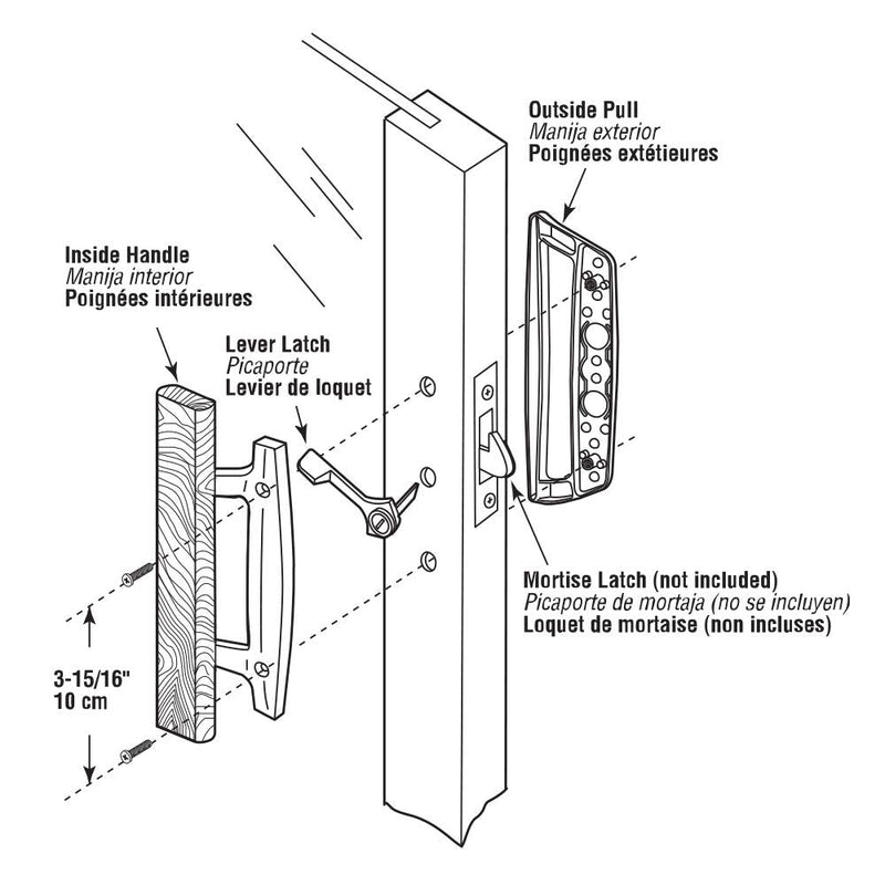 PRIME-LINE C 1204 Sliding Glass Door Handle Set – Replace Old or Damaged Door Handles Quickly and Easily – White Diecast, Mortise/Hook Style (Fits 3-15/16” Hole Spacing)