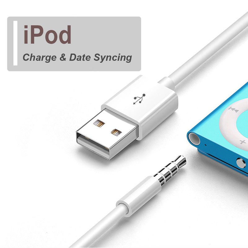 iMangoo Charging Cable for iPod Shuffle Cable USB Data Sync Cable Cord 3.5mm Male AUX Plug to USB Male Adapter Cable Charger Converter Headphone Audio Extender Jack for iPod Shuffle 3 4 5 6 Gen 2-Pack 2 Pack White