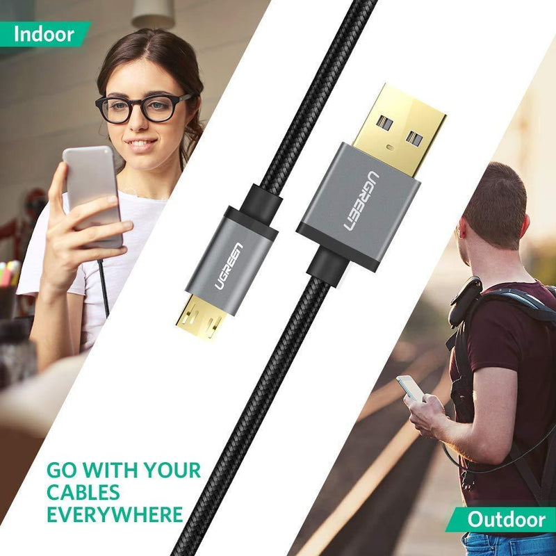 UGREEN Micro USB Cable Nylon Braided Fast Quick Charger Cable USB to Micro USB 2.0 Android Charging Cord for Samsung Galaxy S7 S6 Note LG Nexus Nokia PS4 Xbox One Controller 6ft Black