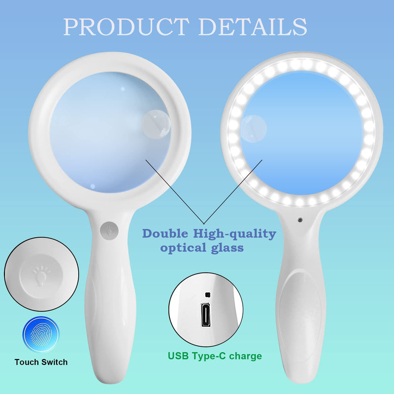 Magnifying Glass with Light, 30X Magnifying Glasses with Light for Close Work Magnifying Glass for Reading - 33 LED Large Magnifying Glass 30X Magnifying Glass with The Light White