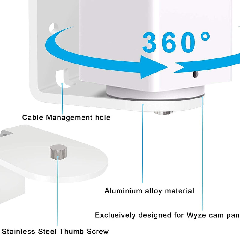 2 Pack Screwless Adhesive Wall Mount Compatible with Wyze Cam Pan, 2 Ways Installation VHB Stick On or Screws- Easy to Install, Full Tilt & Pan Function,No Drilling, No Wall Damage Adhesive Mount WHITE