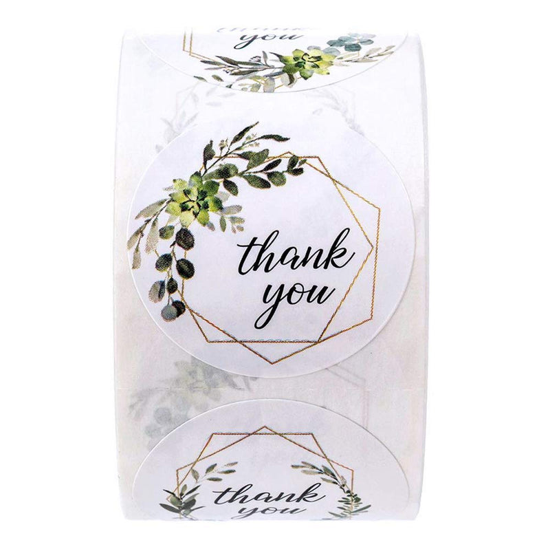 Pengxiaomei 1 Inch 500 Thank You Stickers in Roll, 4 Floral Different Designs Homemade Labels Greenery Frames Thank You Stickers Boho Labels for Gift Wraps, Envelopes, Business, Graduation, Wedding