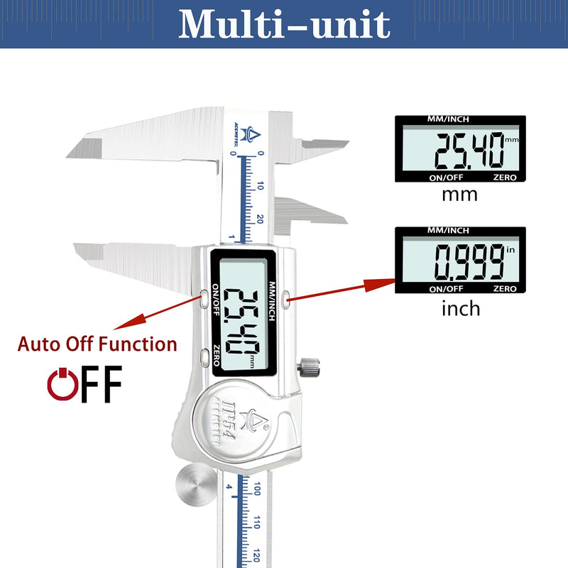 ACEMETER Digital Caliper, 6 Inch Caliper Measuring Tool,IP54 Waterproof Protection Design,Large LCD Screen,Electronic Digital Micrometer with Inch Metric Fraction 6 inch IP54-Waterproof