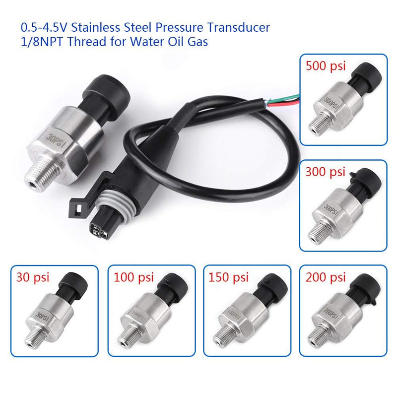 1/8NPT Thread Pressure Transducer Sender Sensor Stainless Steel 100Psi for Oil Fuel Air Water