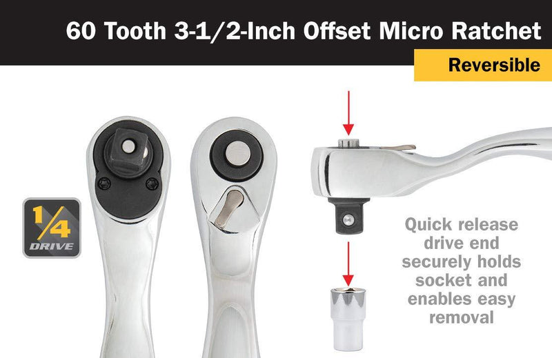 Titan 11204 1/4-Inch x 3-1/2-Inch 60 Tooth Offset Micro Ratchet Offset Ratchet