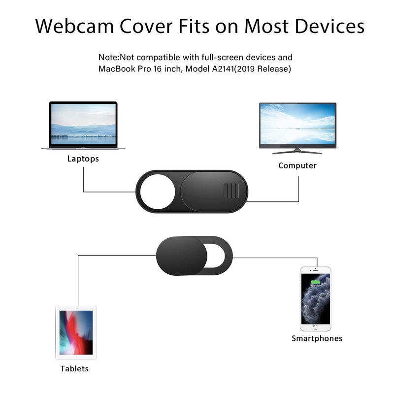 Laptop Camera Cover Slide, Phone Camera Cover Slide, 6 Pack Ultra Thin Webcam Cover Slide for Laptop, Desktop, PC, Tablet, Smartphone, Protect Your Privacy and Security(Black) Black (Small 3 Pcs+Large 3 Pcs)