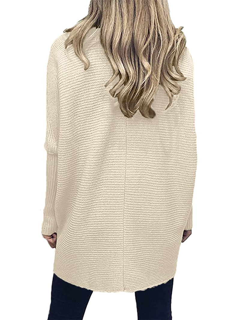 ANRABESS Womens Turtleneck Long Batwing Sleeve Asymmetric Hem Casual Pullover Sweater Knit Tops Apricot X-Small