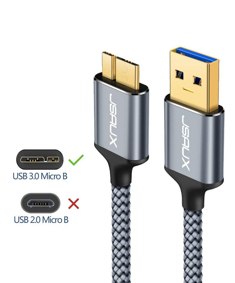 Micro USB 3.0 Cable, JSAUX USB A Male to Micro B Cable 2 Pack [3.3FT+6.6FT] External Hard Drive Cable Galaxy S5 Nylon Braided Cord for Samsung Galaxy S5, Note 3, Seagate Hard Drive, WD Hard Drive-Grey grey