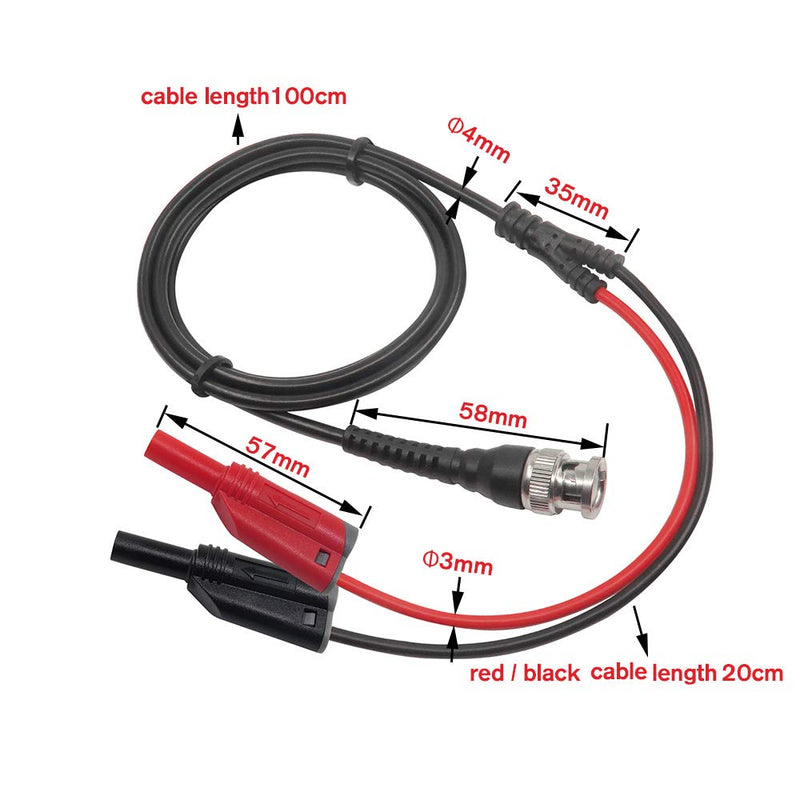 Amadget Coaxial Cable BNC Male to Dual 4mm Banana Plug Stackable Test Lead Probe for Oscilloscope 120CM
