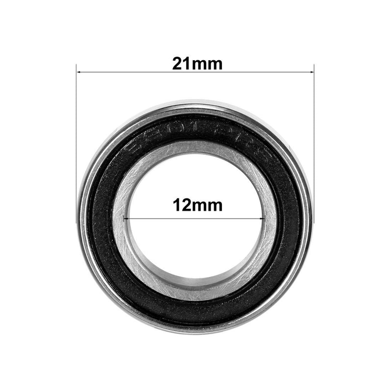 uxcell 6801-2RS Deep Groove Ball Bearing Double Sealed 1180801, 12mm x 21mm x 5mm Carbon Steel Bearings (Pack of 8) 12x21x5mm