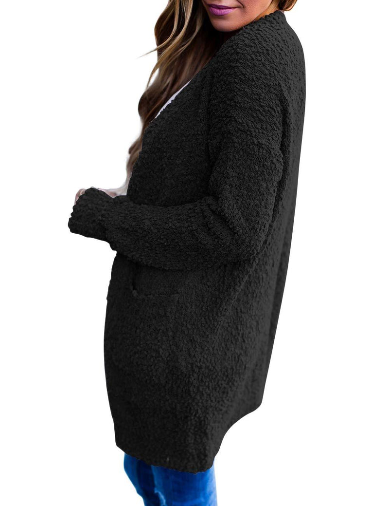 MEROKEETY Women's Long Sleeve Soft Chunky Knit Sweater Open Front Cardigan Outwear Coat A-black Small