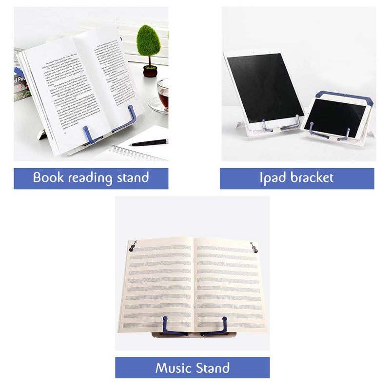 Lemical Desktop Sturdy Bookstand for Textbooks, Laptops, Reading Portable Folding Multipurpose Book Music Sheet Stand Holder with Adjustable Detachable Tray-Page Paper Clips White