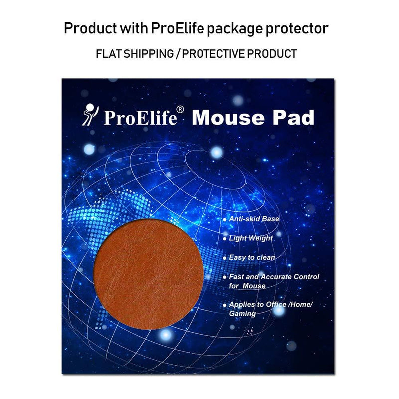 ProElife Premium Mouse Pad Mat Round PU Leather Mousepad for Home Office, for Magic Mouse/Surface Mouse and Wired/Wireless Bluetooth Mouse (Brown), Noiseless/Durable/Waterproof Surface PU leather-Brown