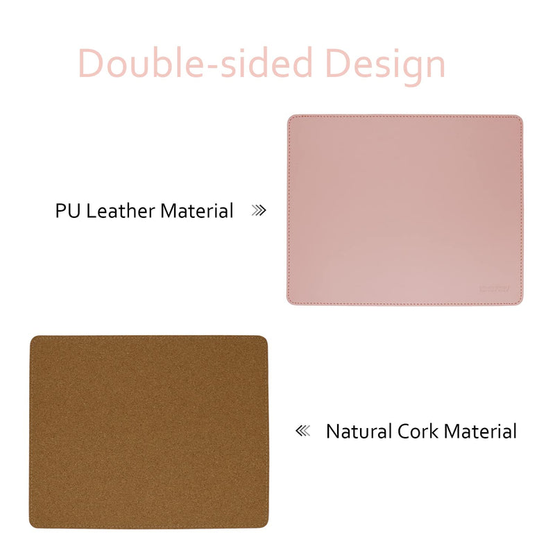 Leather Mouse Pad - Wood Mouse Pad with Stitched Edge,PU Non-Slip Mouse Pad,Double Side Mousepad,Waterproof Gaming Mouse Pad for Computers,Laptop,Office & Home,10.2" x 8.3",1 Pack (Pink) Pink