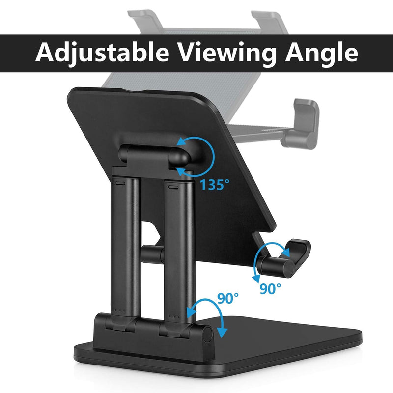 Pepper Jobs Tablet Holder Solid Sturdy Stand, Dual Tube Foldable for Ipad Pro Holder Stand, Universal Tablet Stand, Portable Monitor Stand Adjustable Height and Viewing Angle Extremely Stable (Black) Black