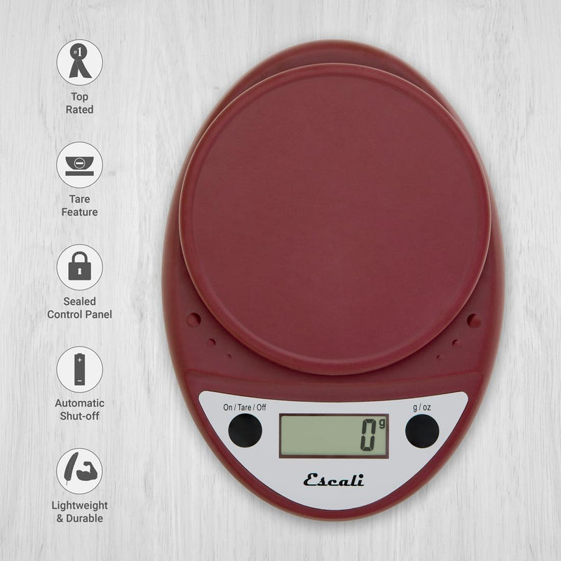 Escali Primo Lightweight Scale, 8.5 x 6 x 1.5 inches, Warm Red