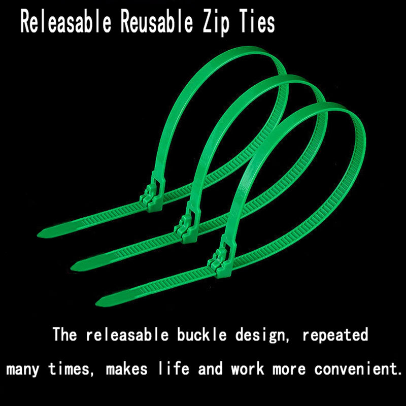 Releasable Reusable Zip Ties 8 inch Heavy Duty Zip Tie Green Cable Ties Reusable 100 Pack 50lb Tensile Strength Nylon Cable Wire Ties for Multi-Purpose Use Indoor And Outdoor Plastic Tie Wire green zip ties 8 inch
