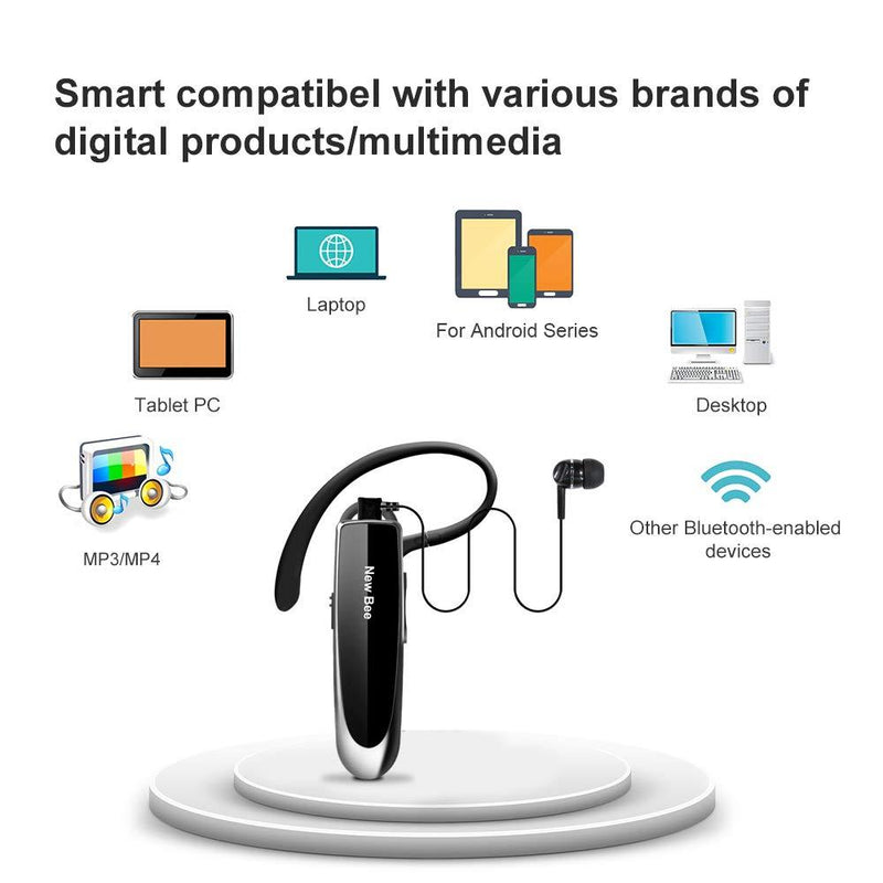 New bee Bluetooth Earpiece V5.0 Wireless Handsfree Headset with Microphone 24 Hrs Driving Headset 60 Days Standby Time for iPhone Android Samsung Laptop Trucker Driver (Black) Black