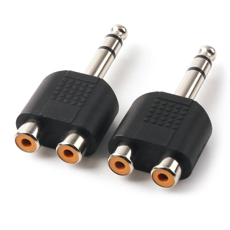 NANYI 1/4 Inch 6.35mm Male to 2 RCA Female Audio Heads, 1/4 Inch 6.35mm M One-Two RCA F Stereo Interconnect Audio Adapter, 2Pack(6.35mm M-2xRCA F-TRS) 6.35mm M-2xRCA F-TRS