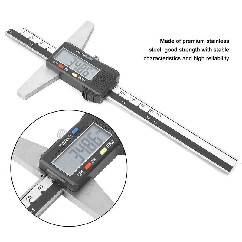 0-150 mm digital depth gauge, 0.01 mm high-precision stainless steel digital depth caliper with mm/inch measuring system