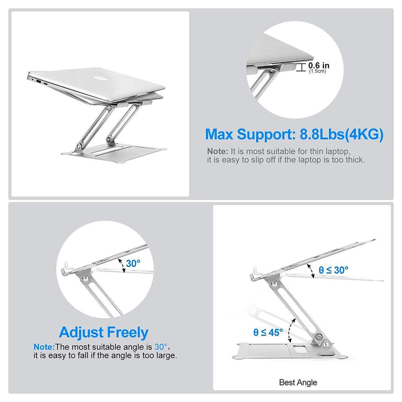 Urmust Laptop Notebook Stand Holder Adjustable Ultrabook Stand Riser Portable Compatible with MacBook Air Pro HP Dell XPS Lenovo All laptops 10-15.6"(Silver) A-Silver