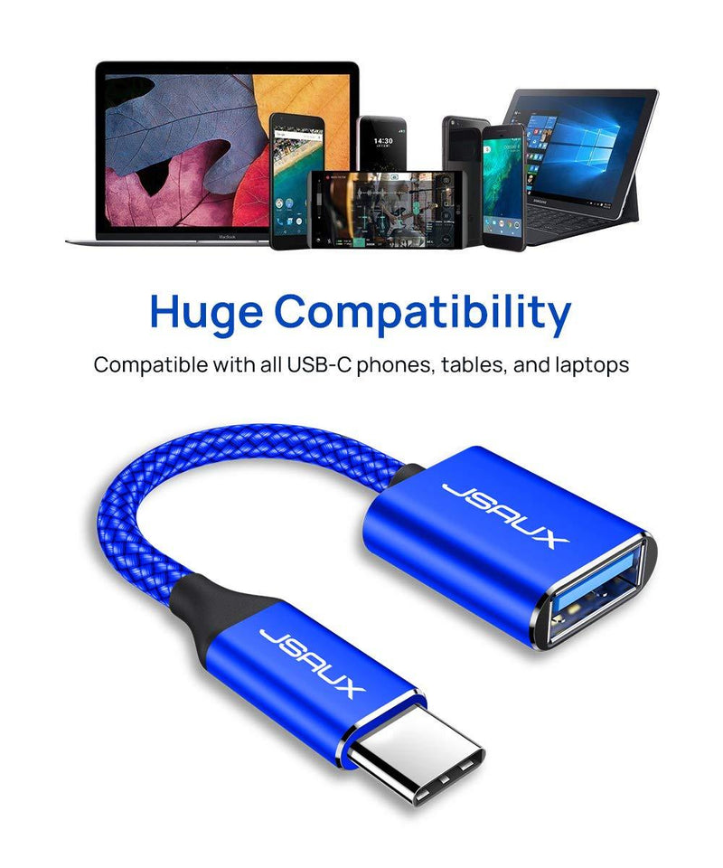 USB C to USB Adapter [2 Pack], JSAUX USB Type C Male to USB 3.0 Female OTG Cable-Blue Blue