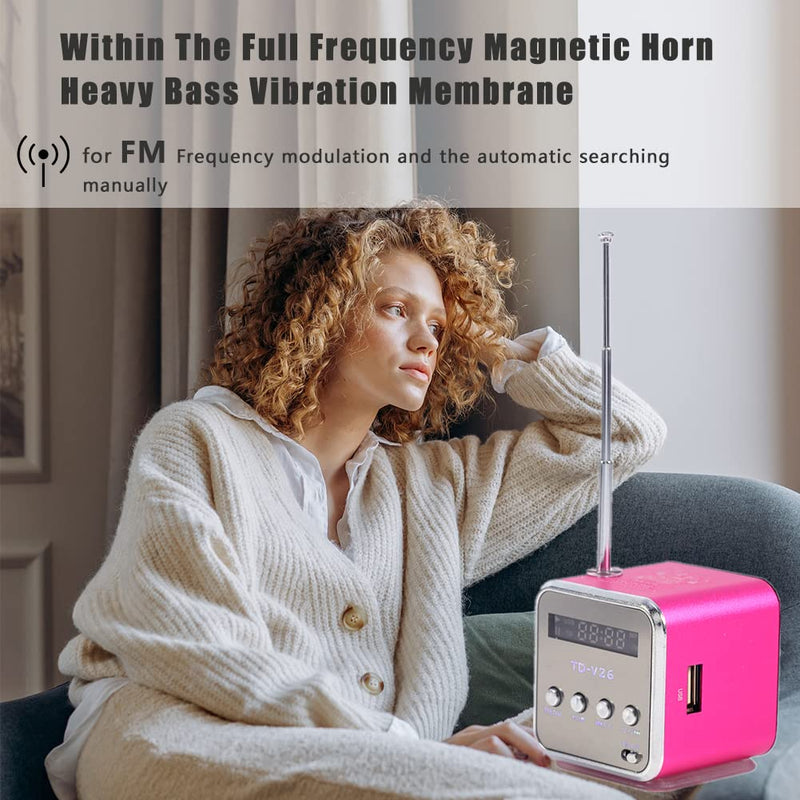 Eboxer Portable Mini Speaker Music Player FM Radio Stereo Speaker Support TF Card and U Disk, Brief Design, Perfect Mini Speaker for Room Bike Car for Phone/Tablet/Computer (Rose Red)