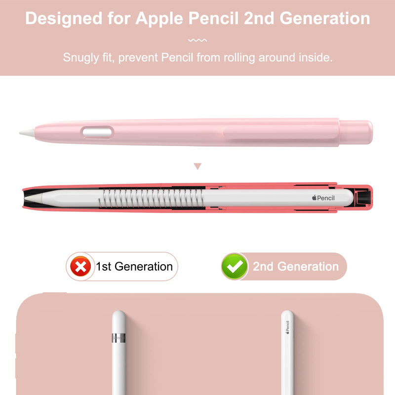 MoKo Holder Case Compatible with Apple Pencil 2nd Generation, Retractable Protective Pen Cover with Sturdy Clip for iPad Mini 6 2021/ iPad Air 4th Gen/ iPad Pro 11 /Pro 12.9 2021/2020, Light Pink