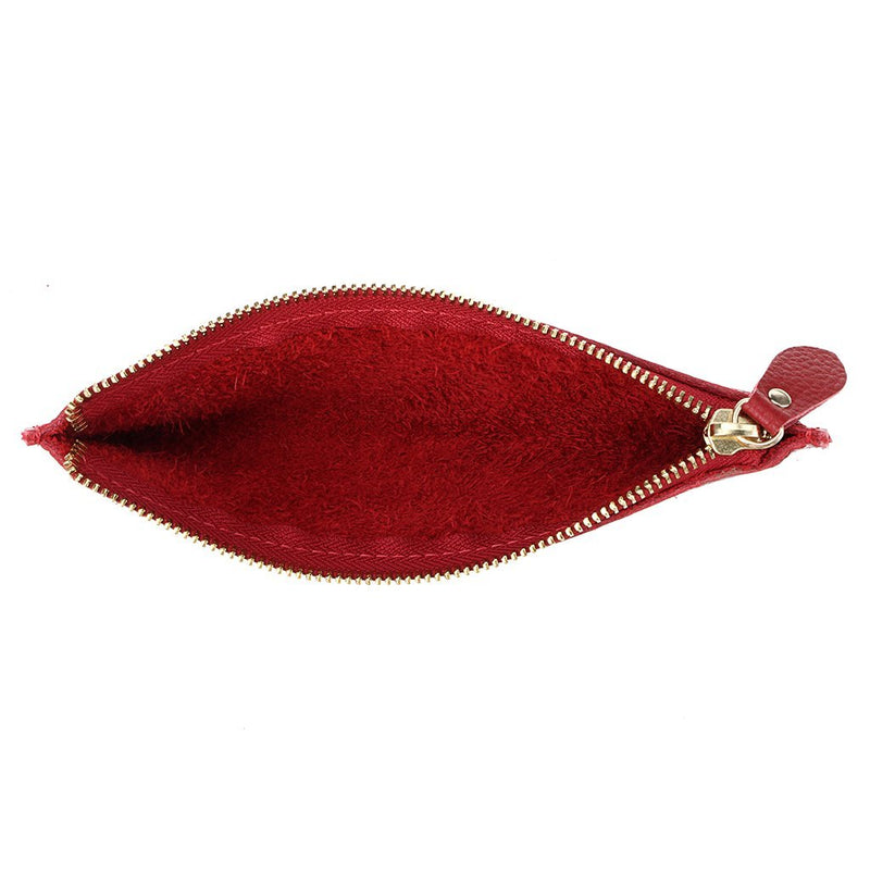 BTSKY Genuine Leather Pencil Case - Zippered Pen Case Stationery Bag Zipper Pouch Pencil Holder (Red) Red