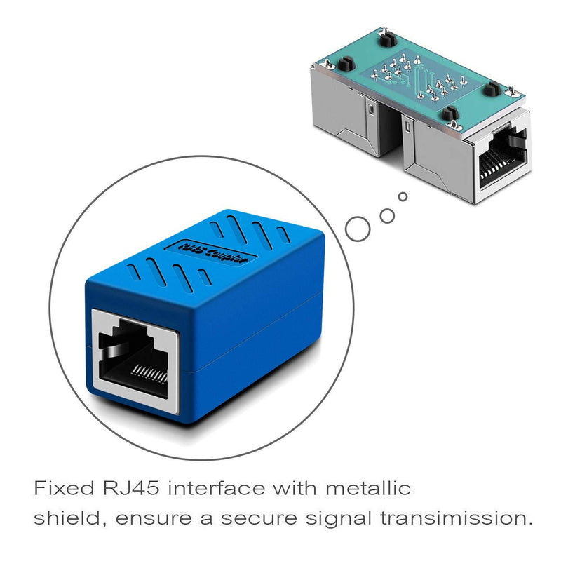 RJ45 Coupler in-Line Coupler Cat7 Cat6 Cat5 Cat5e Network Cable Extender Adapter Support 100BASE-TX (Blue 6 Pack) Blue 6pack