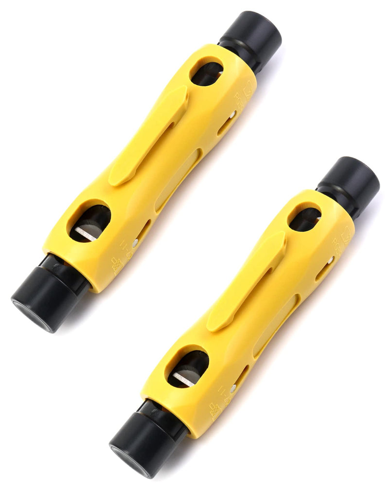 QWORK Double Ended Coax Stripper, 2 Pack Coxaial Cable Stripper Wire Cutter Coax Stripping Tool for RG7/11 and RG59/6/6Q