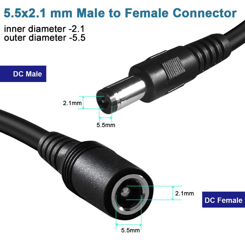 SIOCEN 5.5mm x 2.1mm Extension Cord,DC 12v Power Supply Adapter for CCTV Security Camera Surveillance Indoor IP Camera Dvr Standalone LED Strip,Car,12 Volt Male to Female Plug Cable 10ft Black