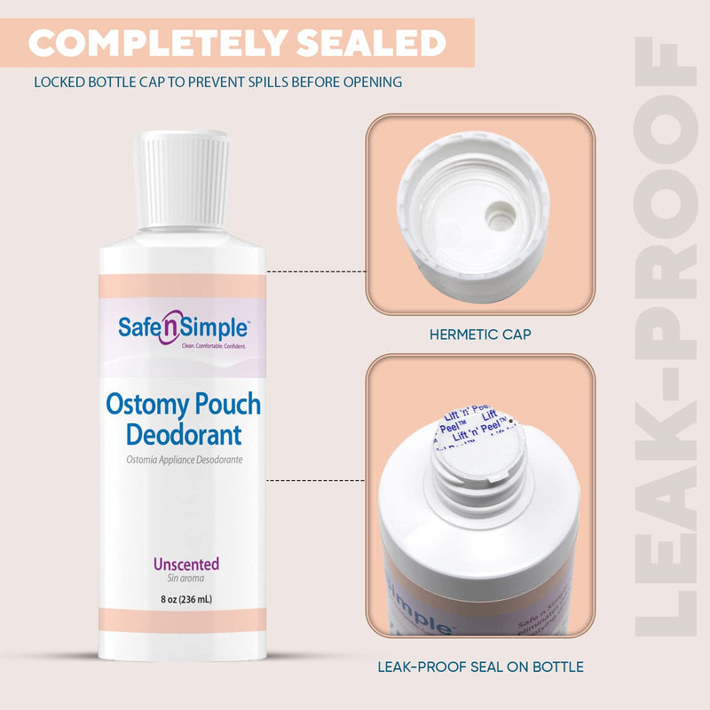 Safe n' Simple Ostomy Pouch Deodorant, Safe Deodorant for Ostomy Odor Removal, Blue Formulation Ostomy Deodorant, 8 Fluid Ounce 8 Ounce