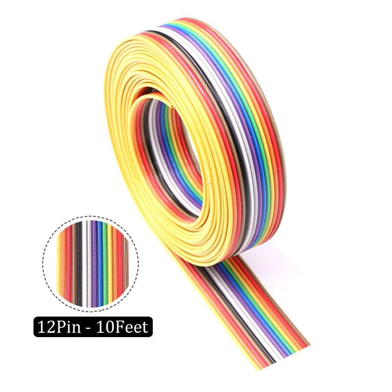 Glarks 10ft / 3m 10/14/16/20 Wire Rainbow Color Flat Ribbon IDC Wire Cable Kit for 2.54mm Connectors