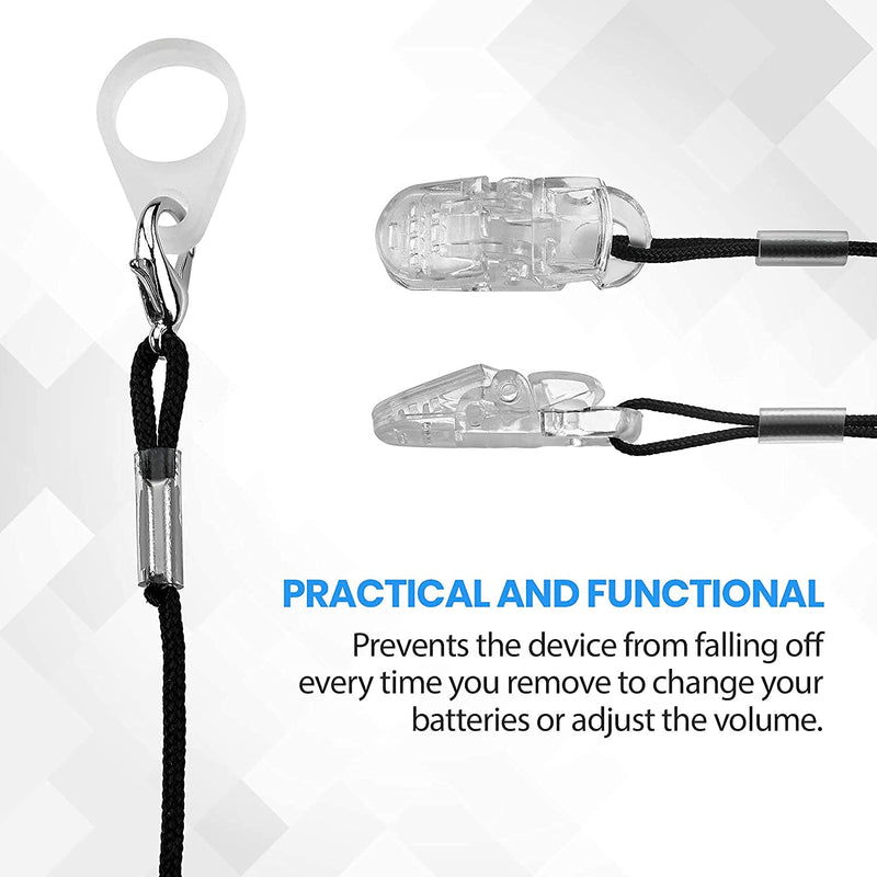 Hearing Aid Clips - Protective Holder with Anti Lost Lanyard Cord - Rope with Loops and Clip and Security Clip Ideal for Behind The Ear Hearing Aids and Personal Sound Amplifiers, (Pack of 2)