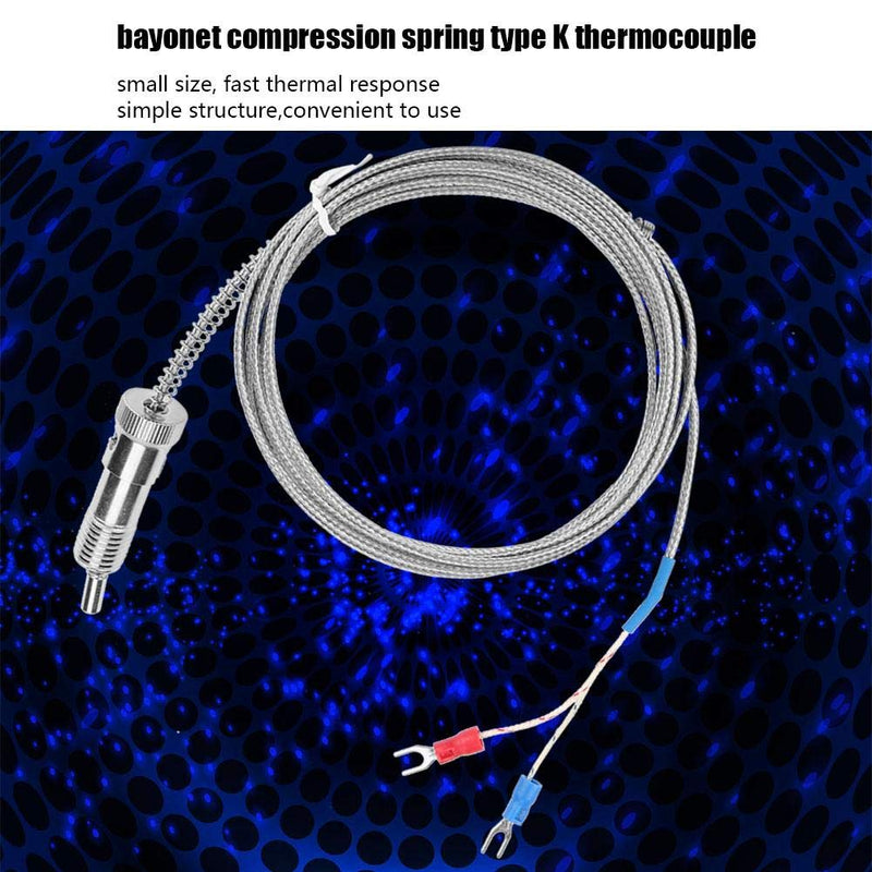 Walfront K Type Thermocouple, Bayonet Compression Spring Type K Thermocouple Temperature Sensor Probe Temperature Gauge 0-400℃ (Optional)(5 m)