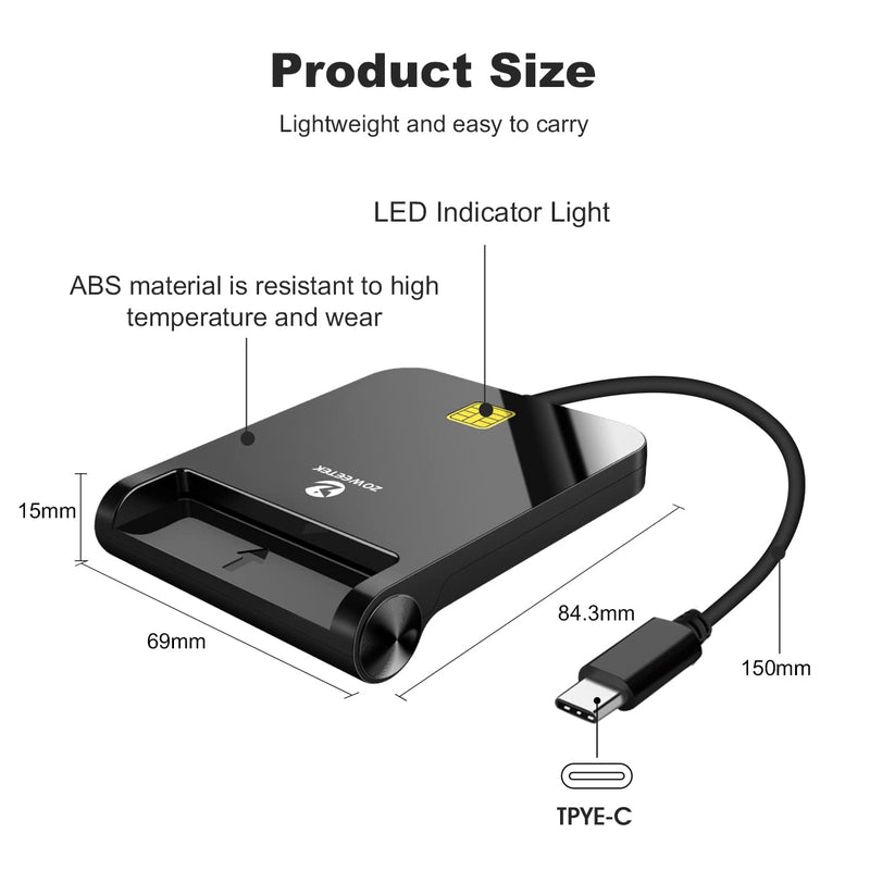 ZOWEETEK CAC Reader USB C, CAC Card Reader Military, DOD Military USB Common Access CAC, Compatible with Windows, Mac OS and Linux (Type C)