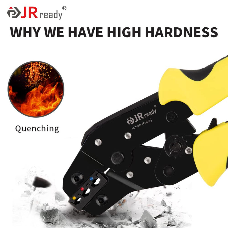 JRready Ratcheting Wire Crimper Tool for Insulated Terminals Connector 24-14AWG with 3 Crimping Cavities, Hand Crimping Pliers ACT-SN-02C