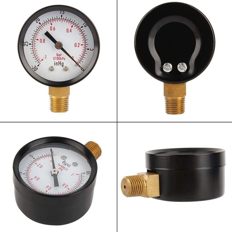 Universal Fitted Vacuum Pressure Gauge, 2" Vacuum Pressure Gauge for Air Compressor Water Oil Gas 1/4" NPT Lower Mount MF