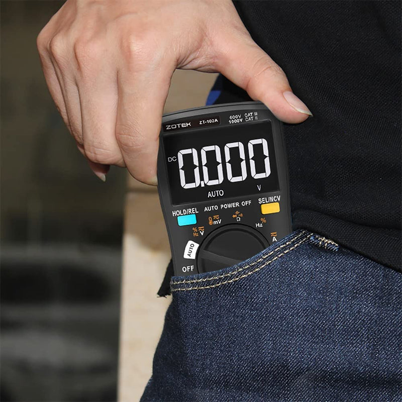 ZOTEK ZT-102A Multimeter Voltage Tester Circuit Tester Manual/Automatic Mode True RMS Auto Range Digital Multimeter Pocket Multimeter LCD 6000counts NCV,10A 60MΩ