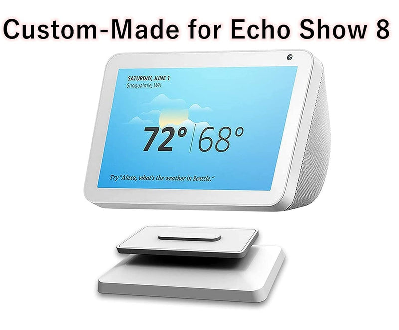 Stand for Echo Show 8, Adjustable Mount Accessory Smart Speaker 360 Degree Swivel Holder for Echo Show 8 with Magnetic Attachment Anti-Slip Base (White) White