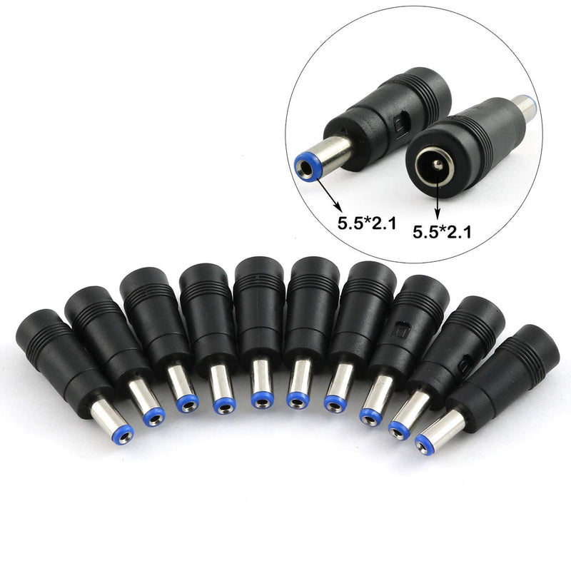 ZYAMY 10pcs DC Power Adapter 5.5x2.1mm Female Jack to 5.5x2.1mm Male Plug Electrical Socket Adapter Plug Converter BLUE