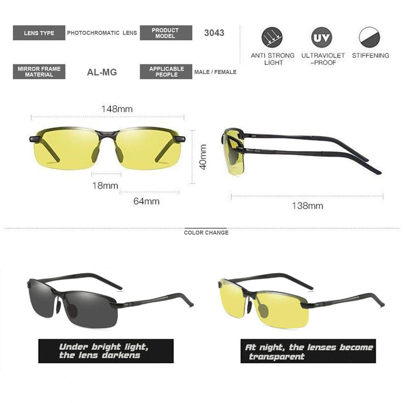 Men Photochromic Polarized UV400 Sports Sunglasses Day and Night Driving Glasses 3043-yellow