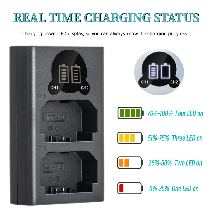 Tengdaxing NP-FZ100 Battery Charger,USB Dual Charger for Sony A6600 A9 A9R A9S A9II A7C A7S A7SIII A7III A7RIII A7RIV A7IV Cameras